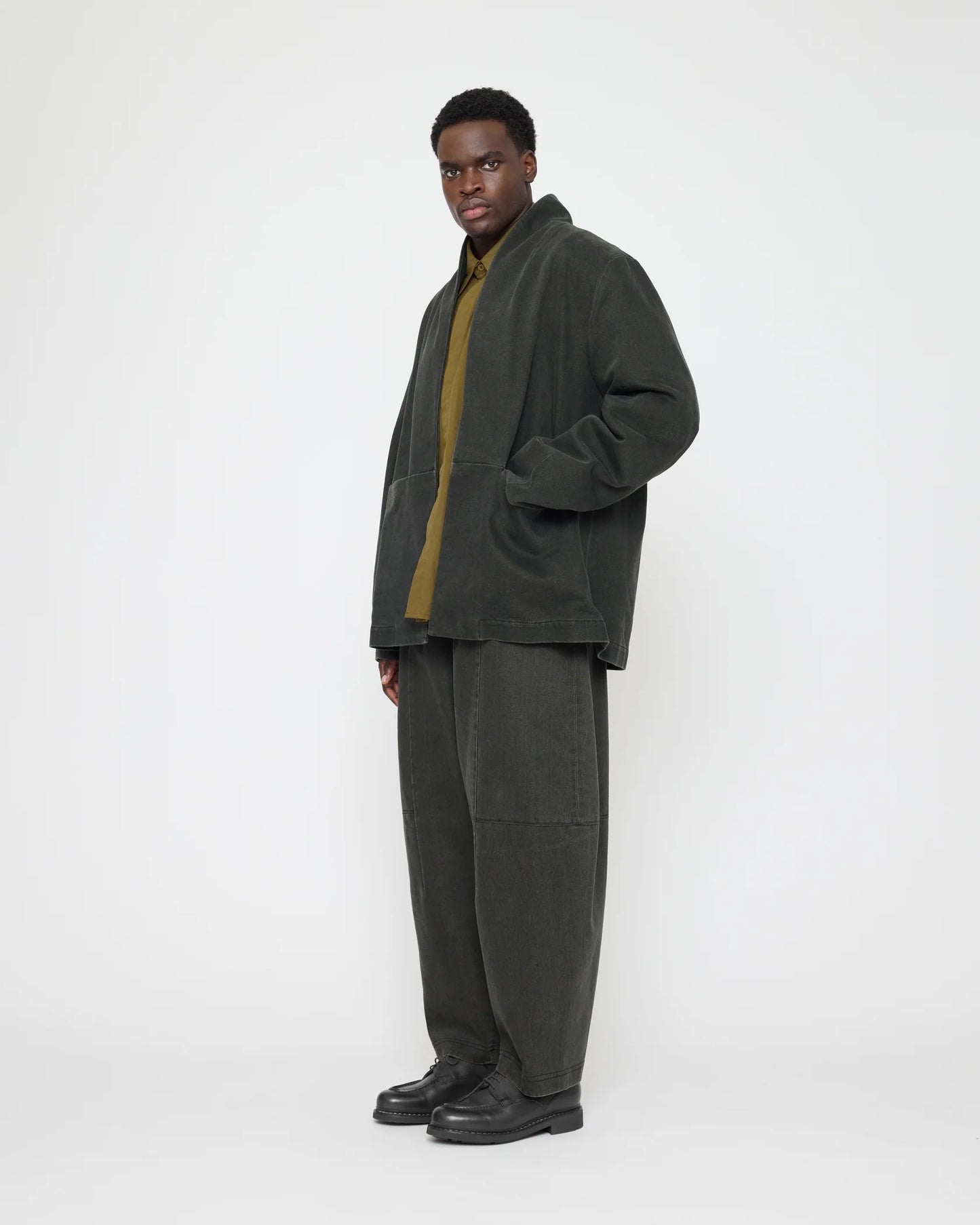 7115 by Szeki Unisex Open Short Coat - Washed Black