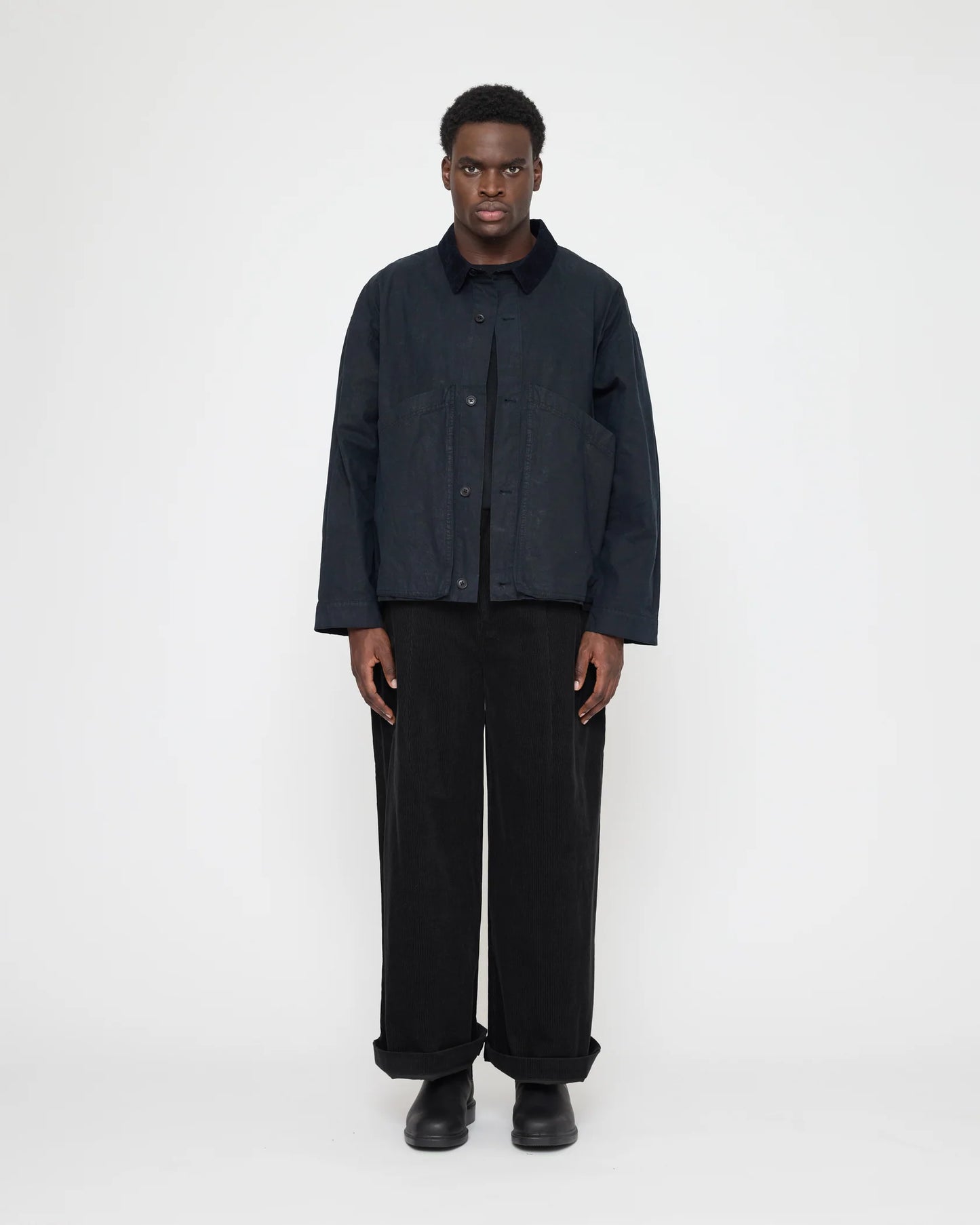 7115 by Szeki Unisex Panel Pockets Shirt Jacket - Waxed Edition - Navy Black
