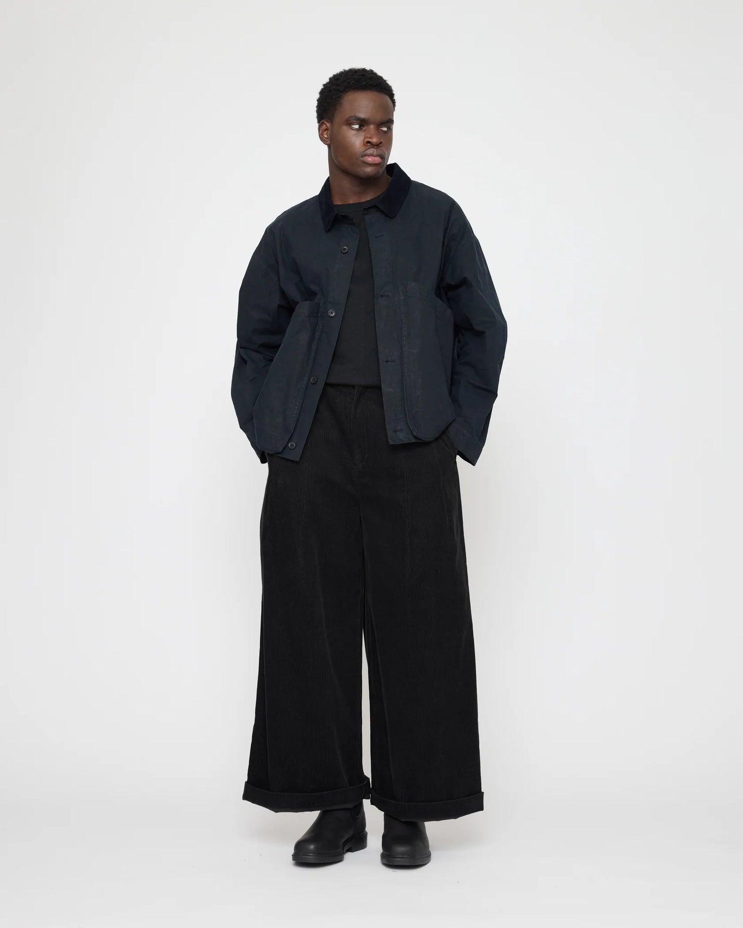7115 by Szeki Unisex Panel Pockets Shirt Jacket - Waxed Edition - Navy Black