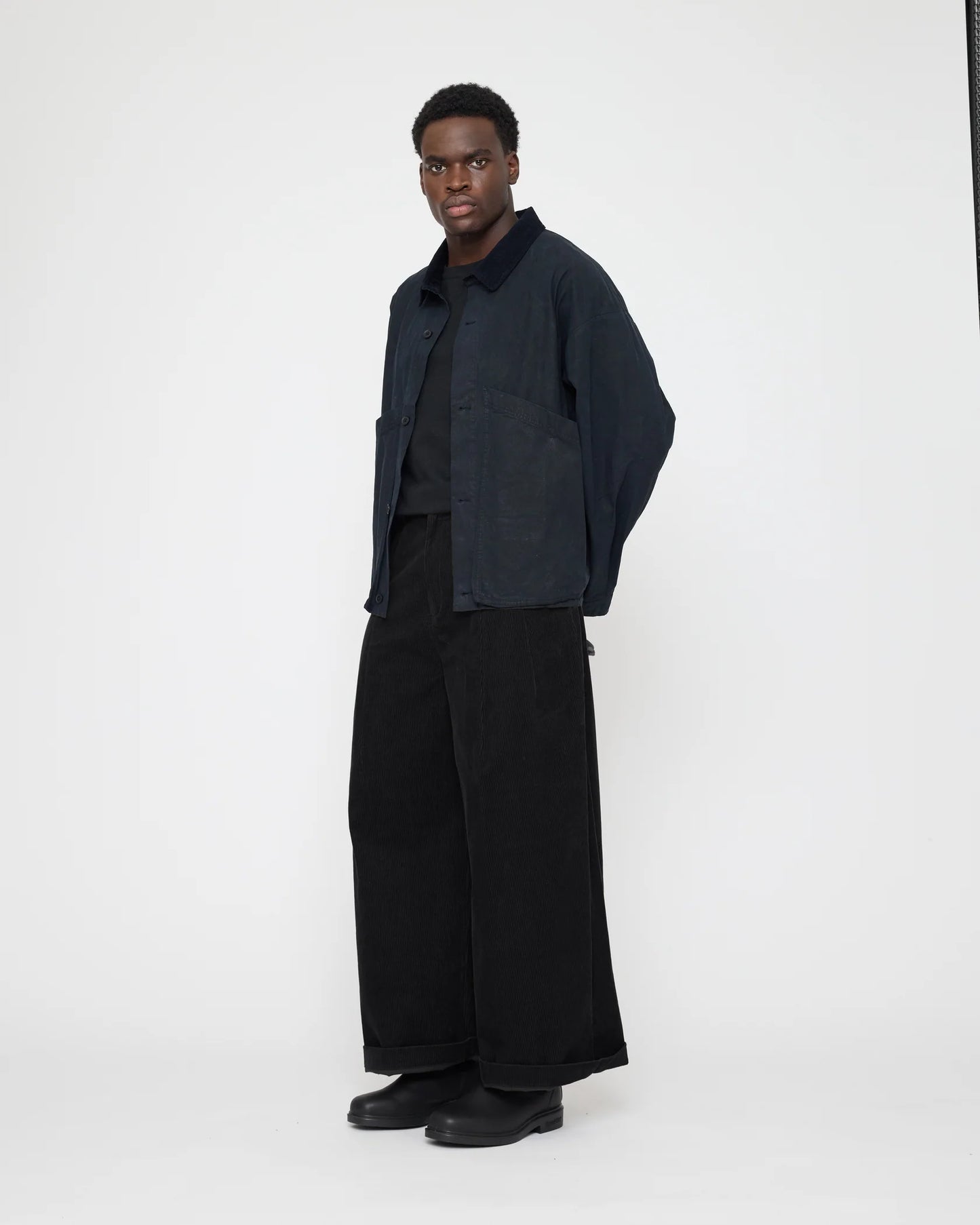 7115 by Szeki Unisex Panel Pockets Shirt Jacket - Waxed Edition - Navy Black