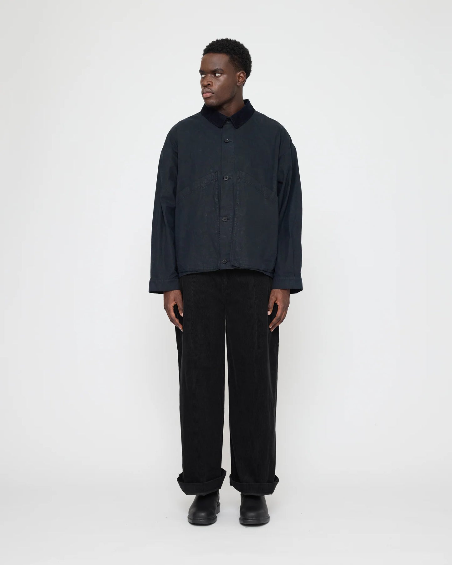 7115 by Szeki Unisex Panel Pockets Shirt Jacket - Waxed Edition - Navy Black