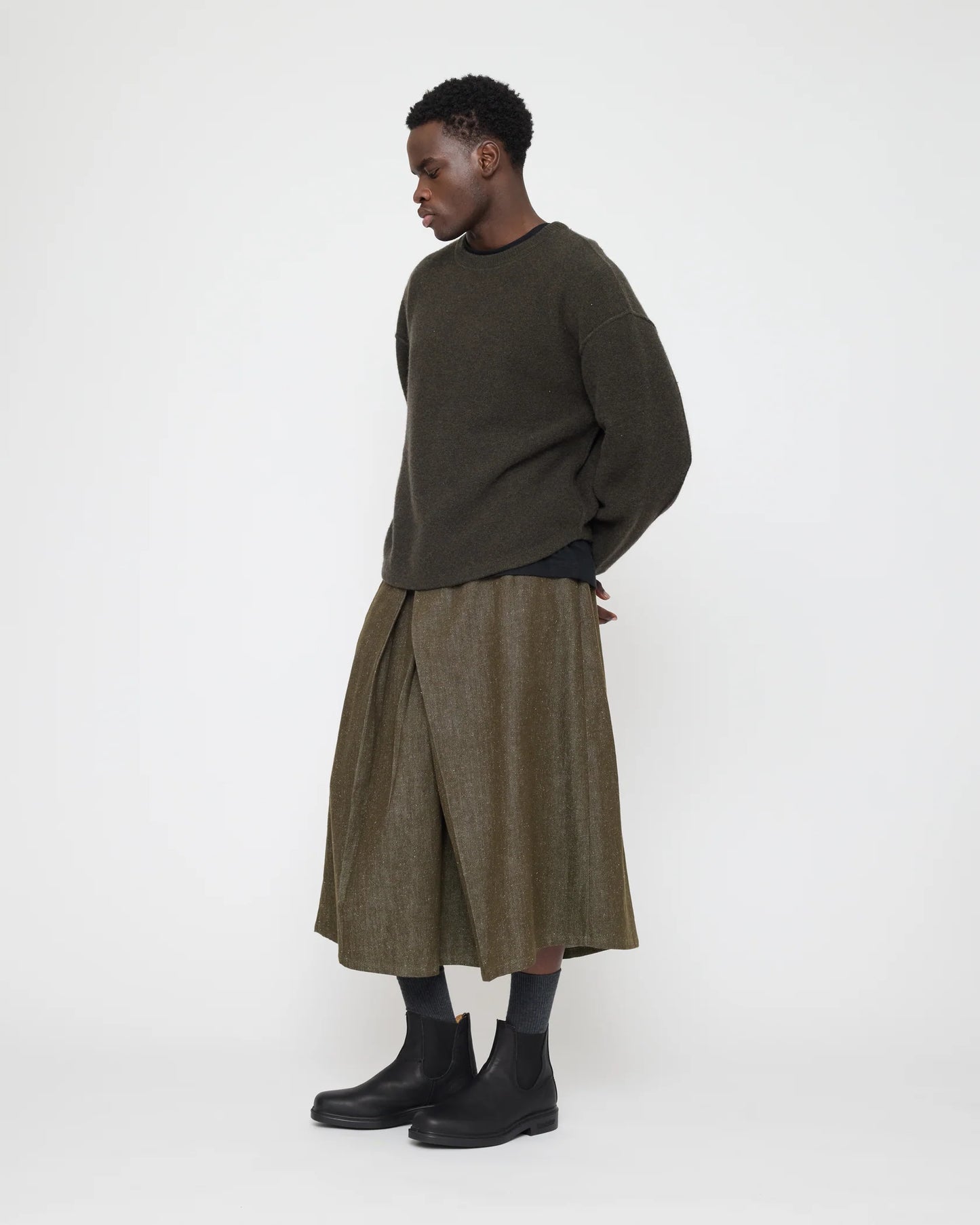 7115 by Szeki Unisex Pleated Culotte - Soft Denim Edition - Olive