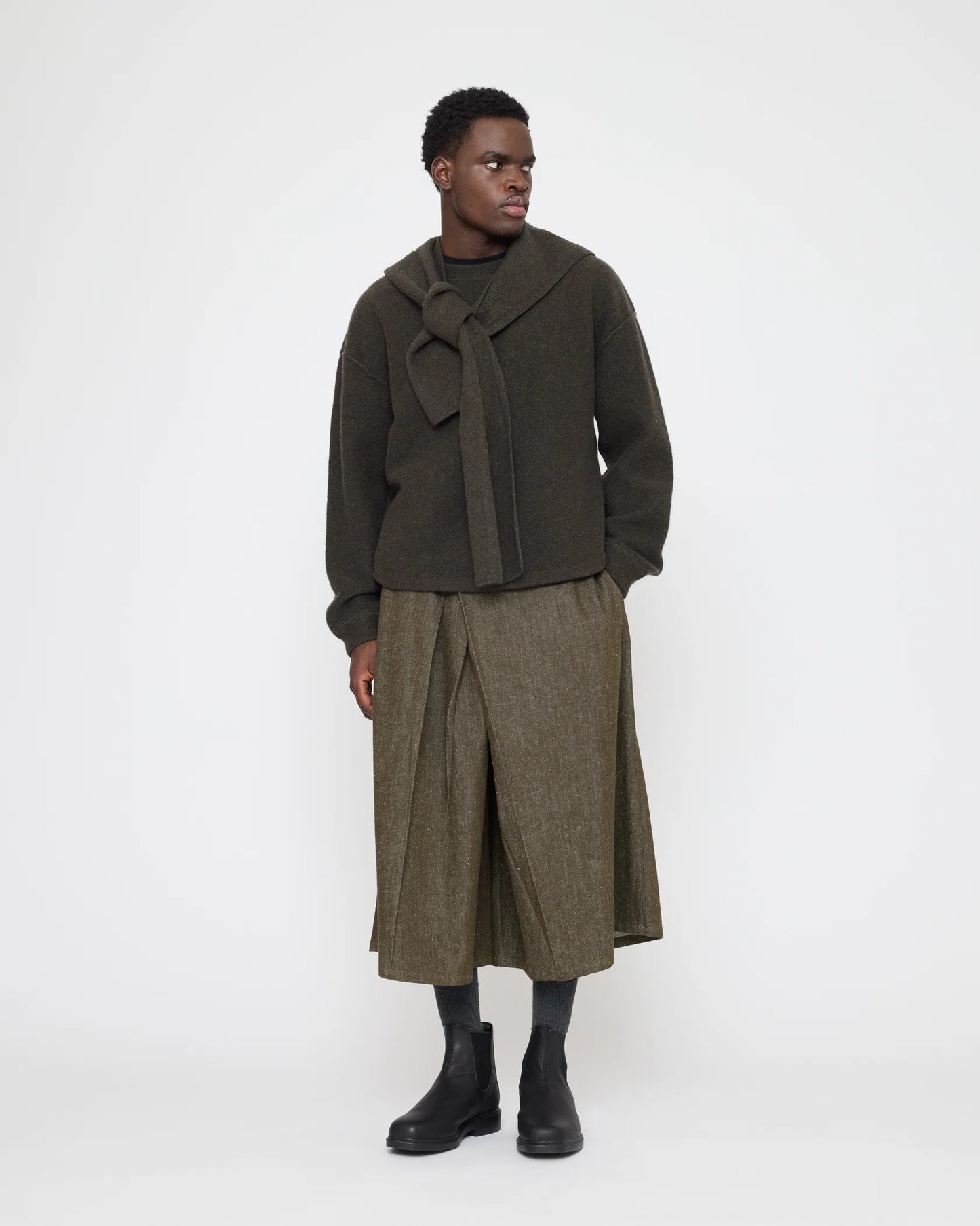 7115 by Szeki Unisex Pleated Culotte - Soft Denim Edition - Olive
