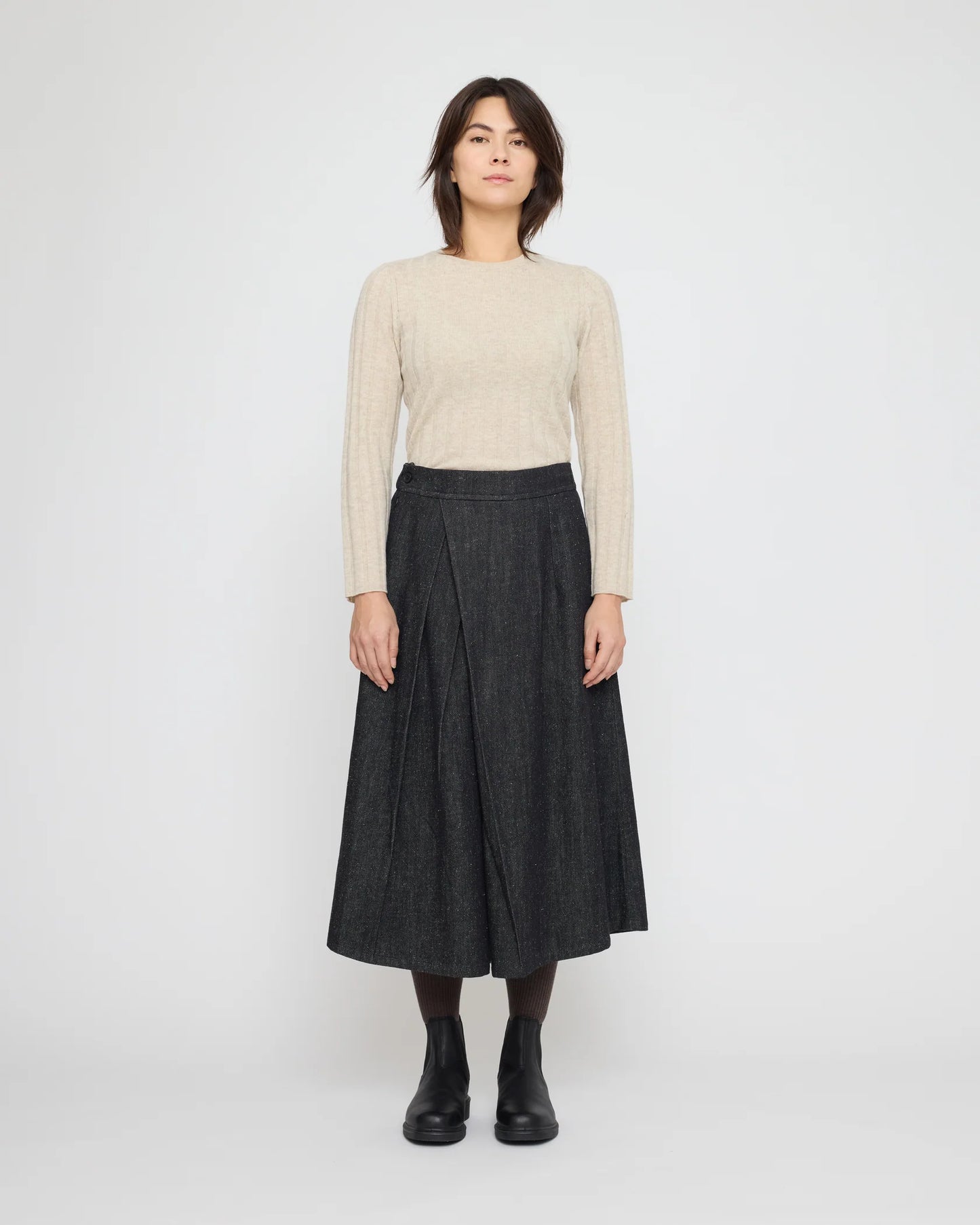 7115 by Szeki Unisex Pleated Culotte - Soft Denim Edition -  Black
