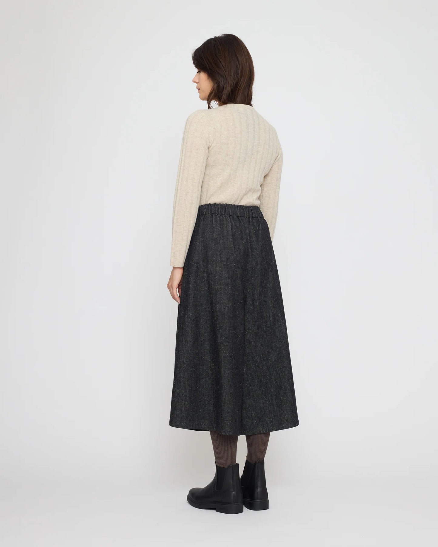 7115 by Szeki Unisex Pleated Culotte - Soft Denim Edition -  Black