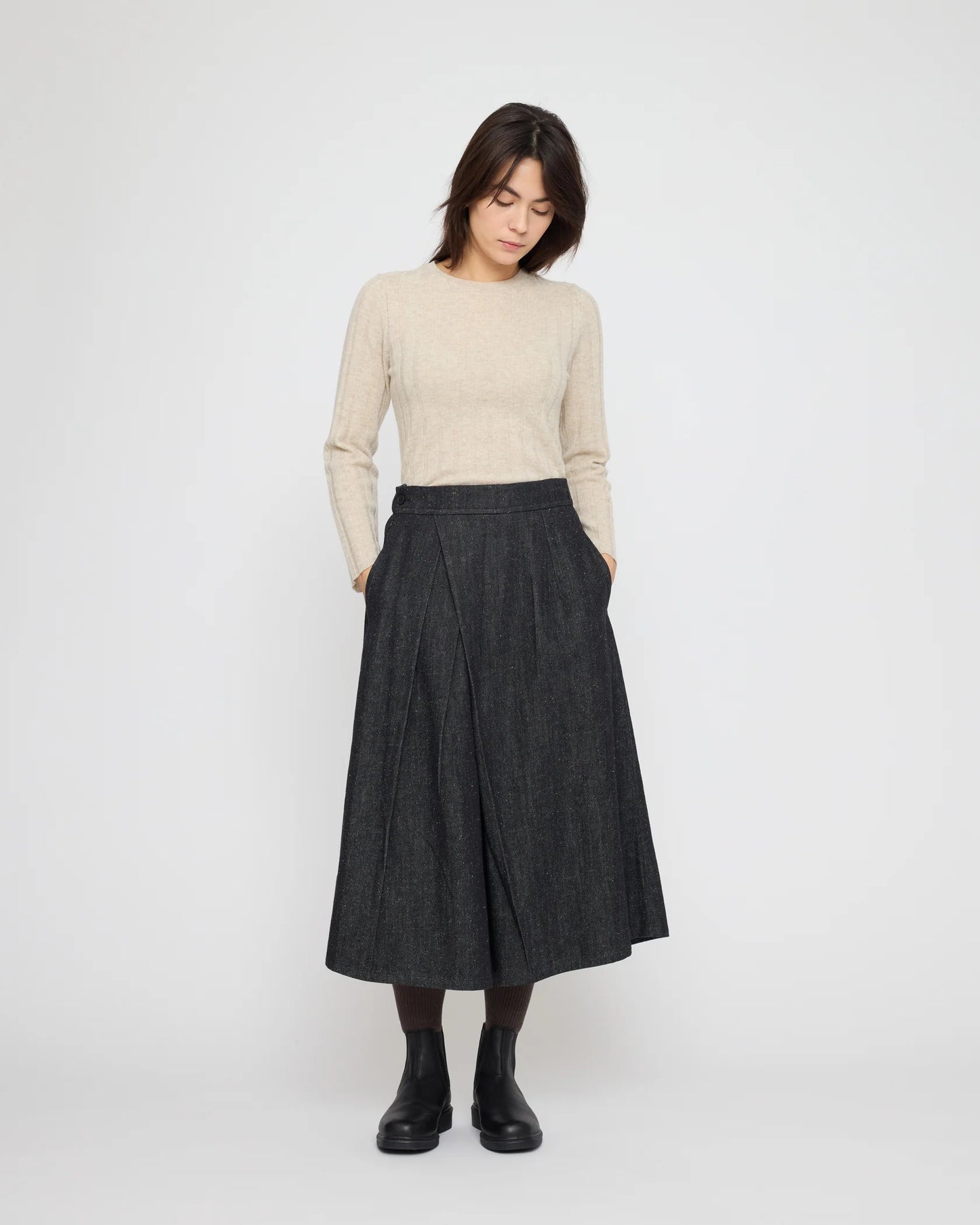7115 by Szeki Unisex Pleated Culotte - Soft Denim Edition -  Black