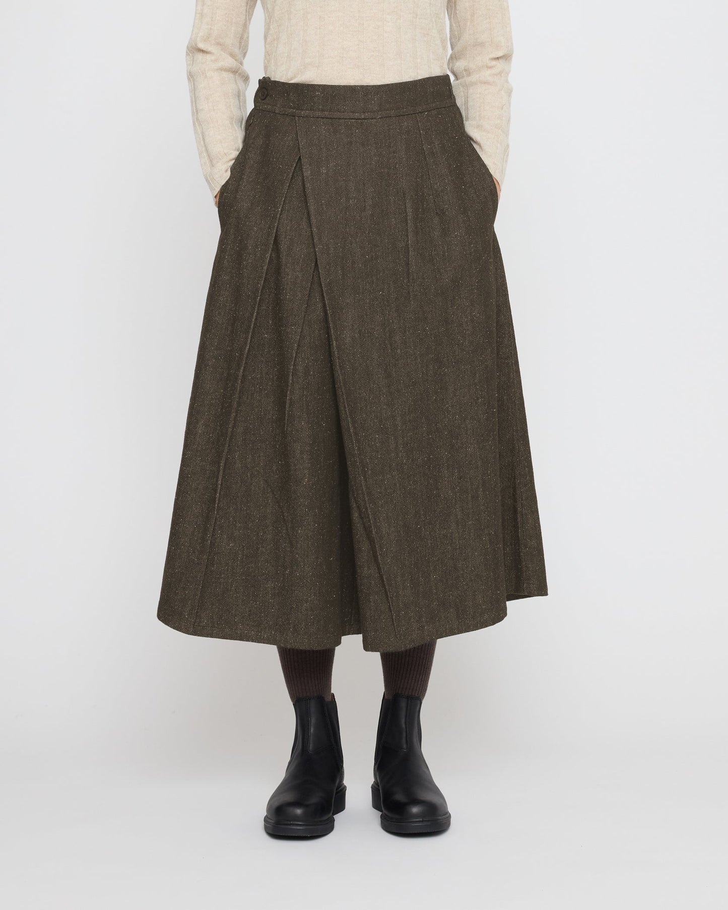 7115 by Szeki Unisex Pleated Culotte - Soft Denim Edition - Olive
