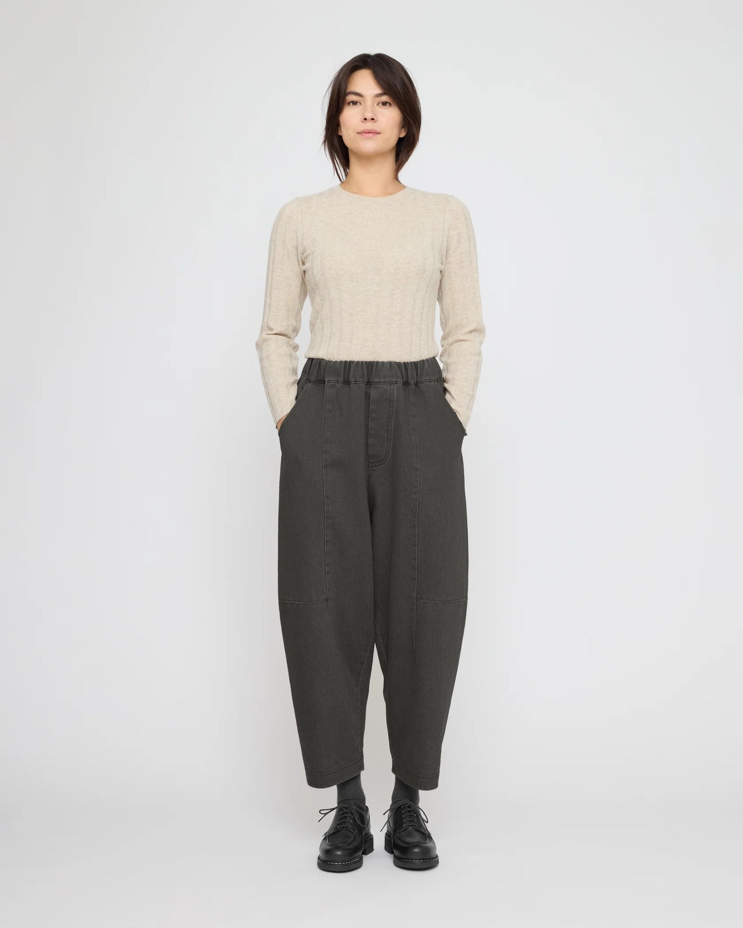 7115 by Szeki Unisex Elastic Panel Barrel Trouser - Washed Black