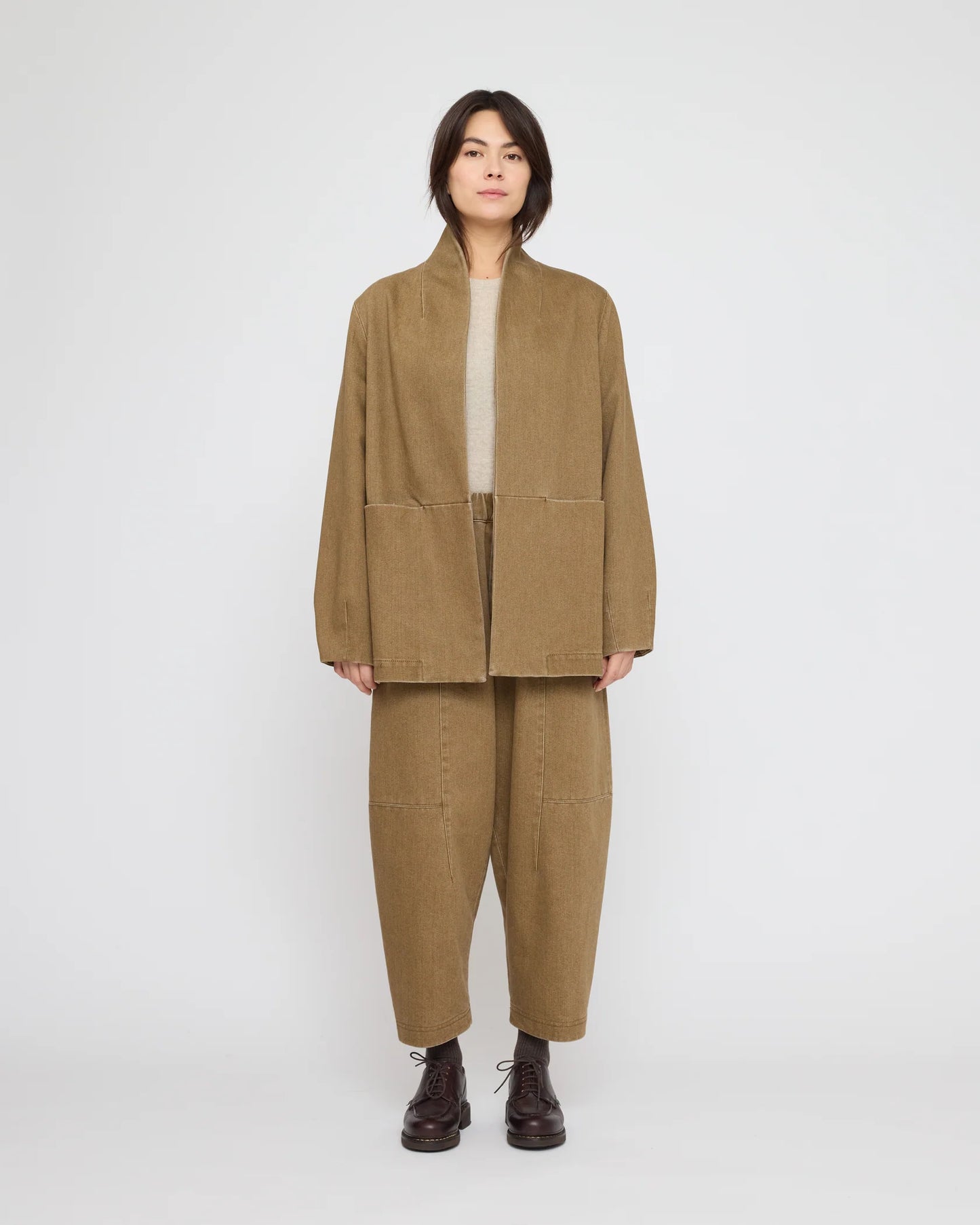 7115 by Szeki Unisex Open Short Coat - Washed Walnut