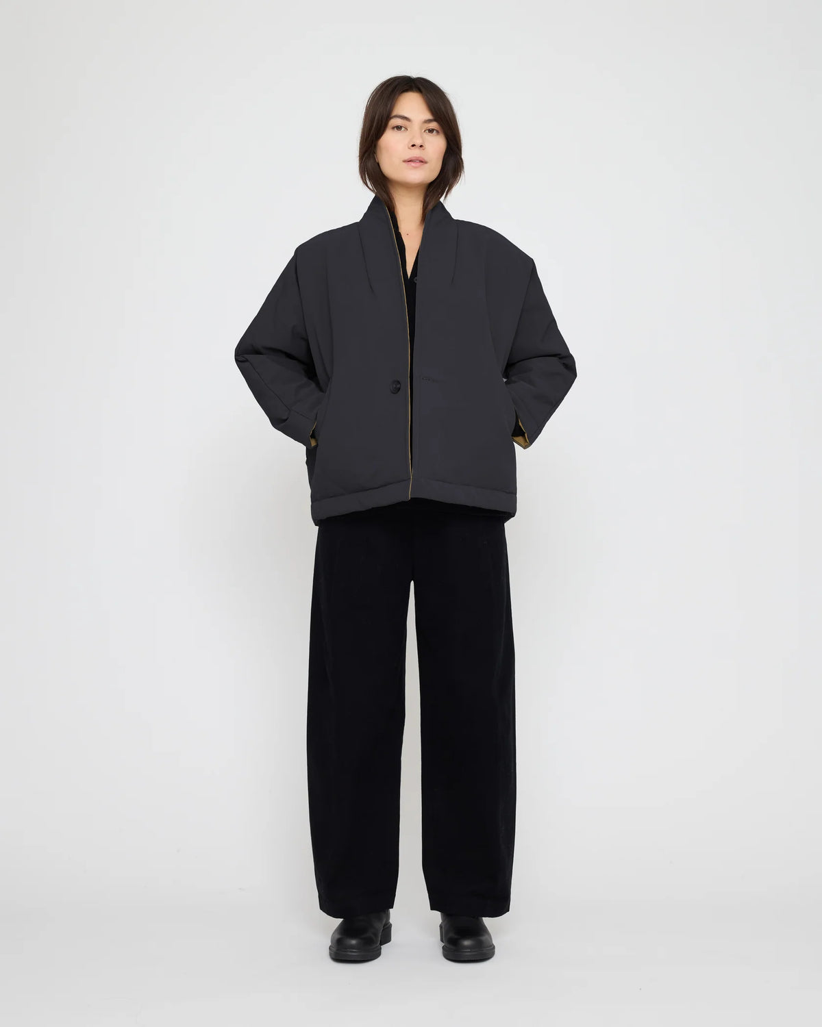 7115 by Szeki Unisex Reversible Padded Blazer - Charcoal & Tan