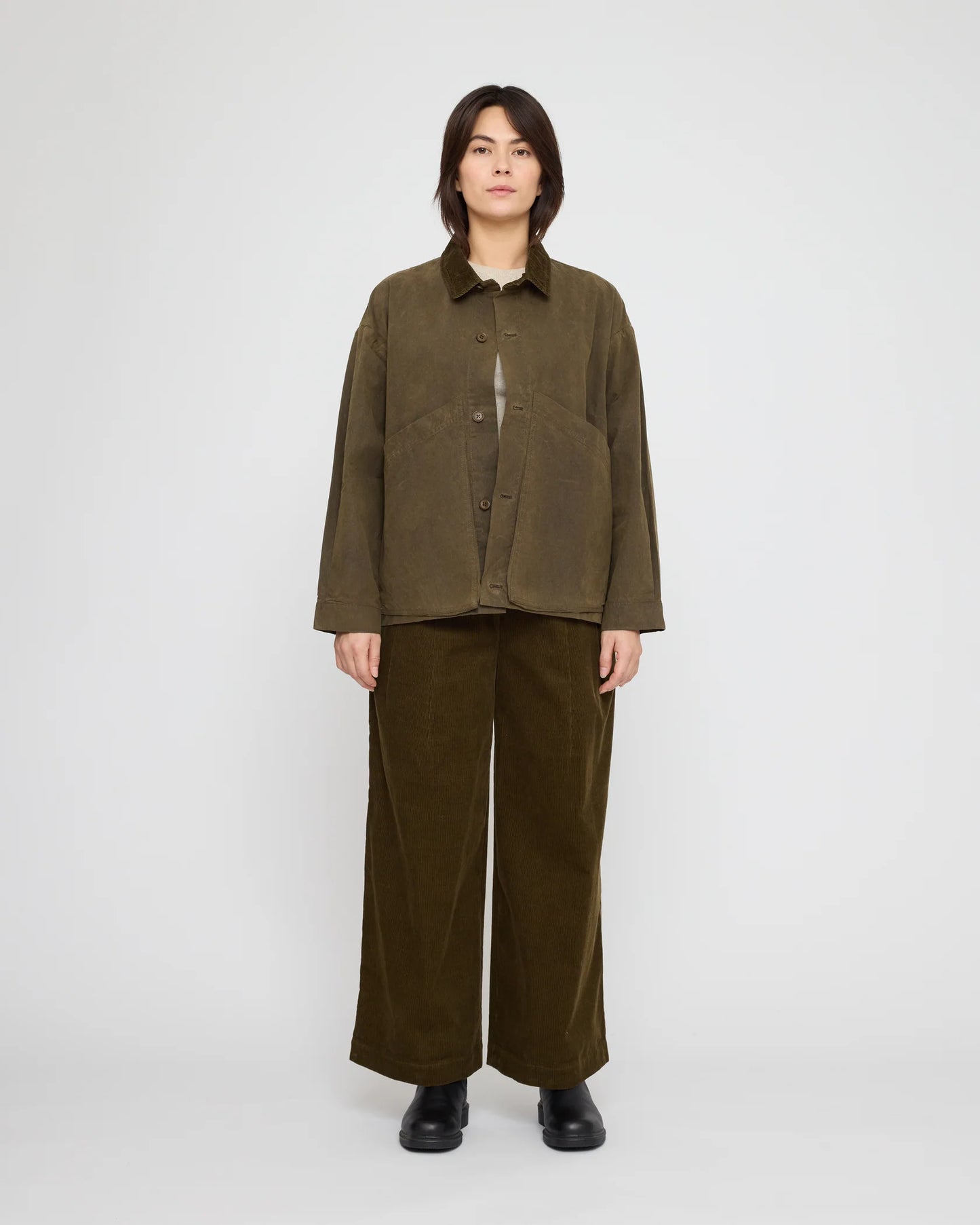 7115 by Szeki Unisex Panel Pockets Shirt Jacket - Waxed Edition - Olive Brown