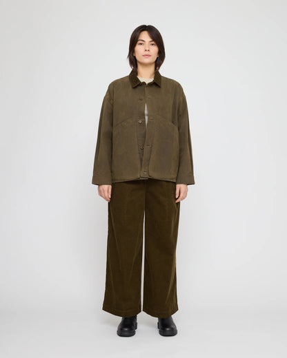 7115 by Szeki Unisex Panel Pockets Shirt Jacket - Waxed Edition - Olive Brown
