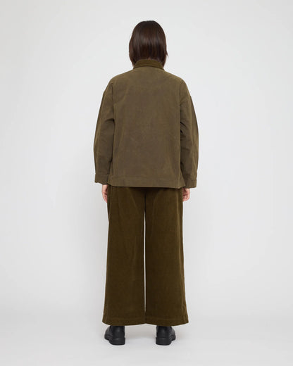 7115 by Szeki Unisex Panel Pockets Shirt Jacket - Waxed Edition - Olive Brown