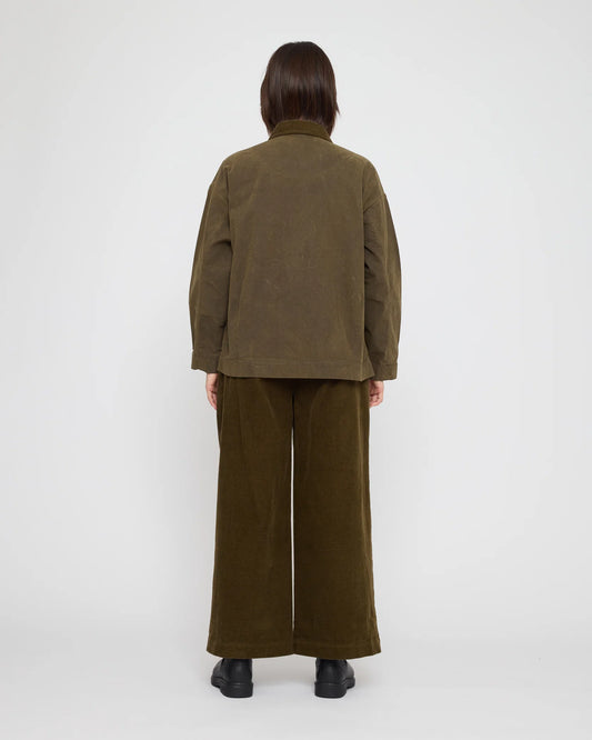 7115 by Szeki Unisex Panel Pockets Shirt Jacket - Waxed Edition - Olive Brown