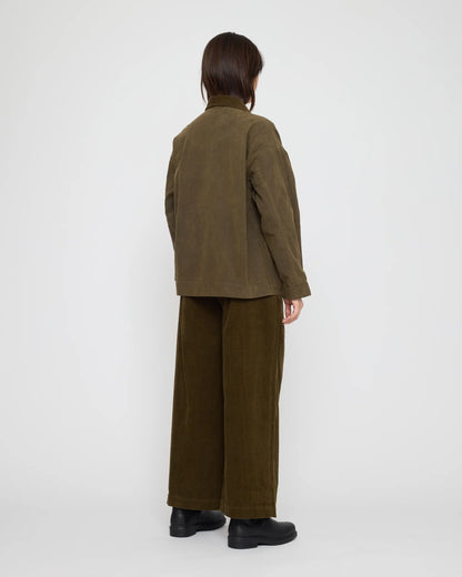 7115 by Szeki Unisex Panel Pockets Shirt Jacket - Waxed Edition - Olive Brown