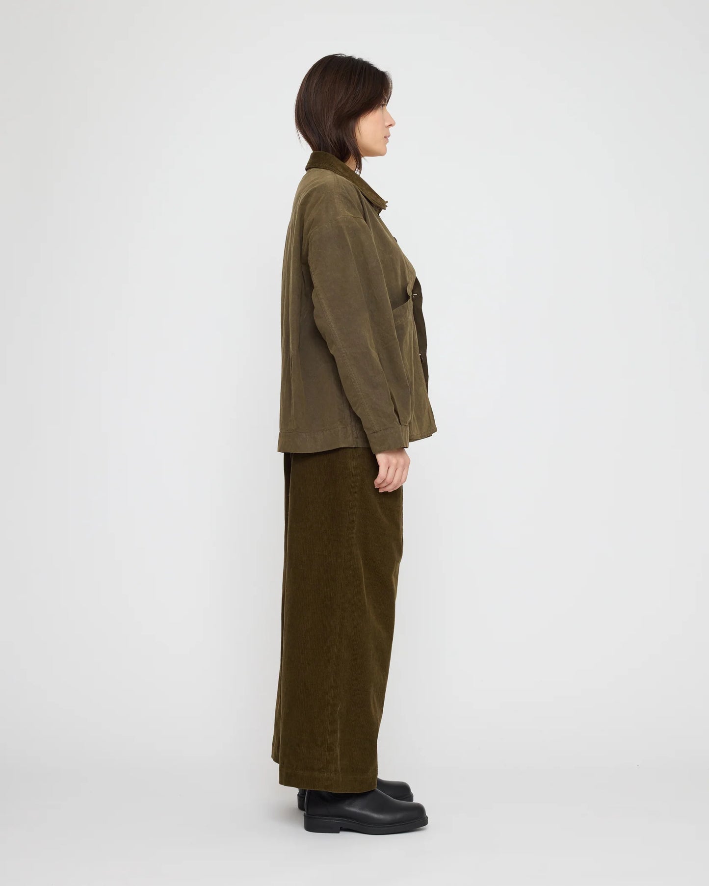 7115 by Szeki Unisex Panel Pockets Shirt Jacket - Waxed Edition - Olive Brown