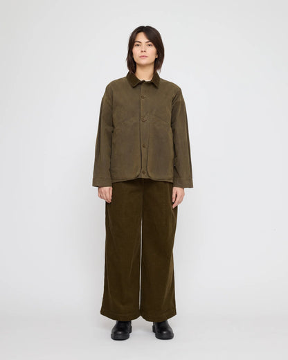 7115 by Szeki Unisex Panel Pockets Shirt Jacket - Waxed Edition - Olive Brown