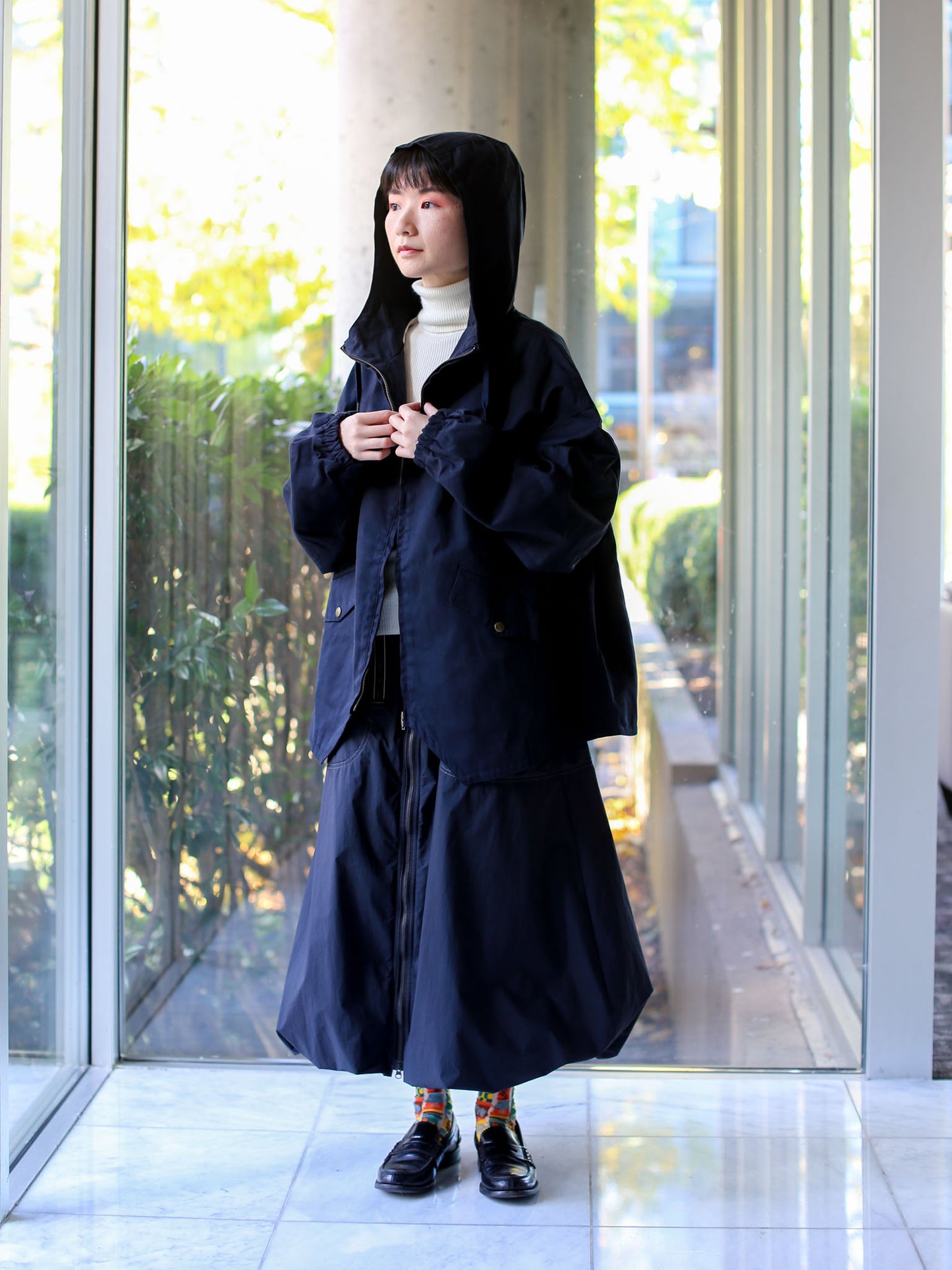 Veritecoeur Paraffin-treated Hooded Coat - Navy