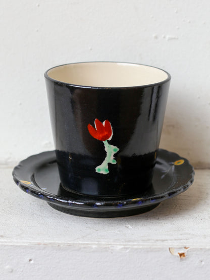 Kuroji Iroe Cup & Saucer Set by Misao Yajima