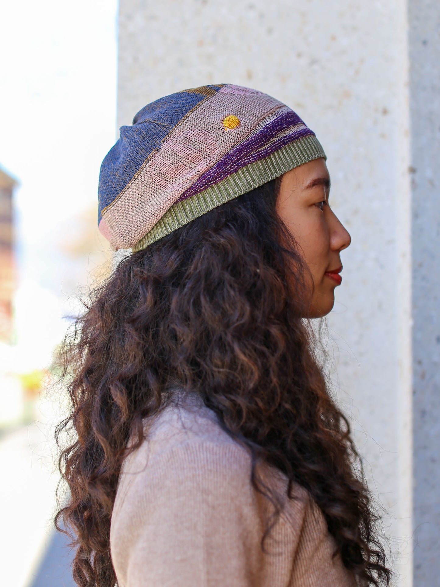 M. & Kyoko Spring Knitted Cap - Purple/Khaki