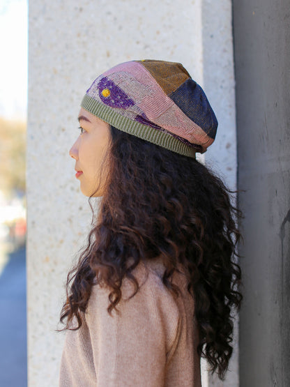 M. & Kyoko Spring Knitted Cap - Purple/Khaki