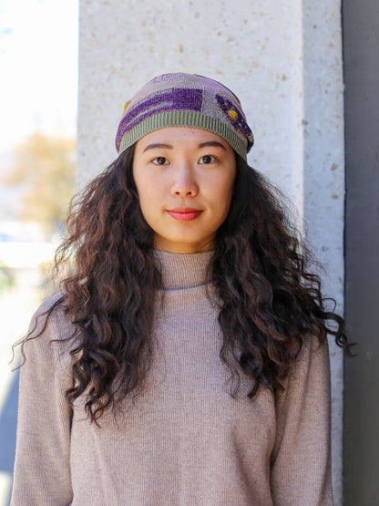 M. & Kyoko Spring Knitted Cap - Purple/Khaki