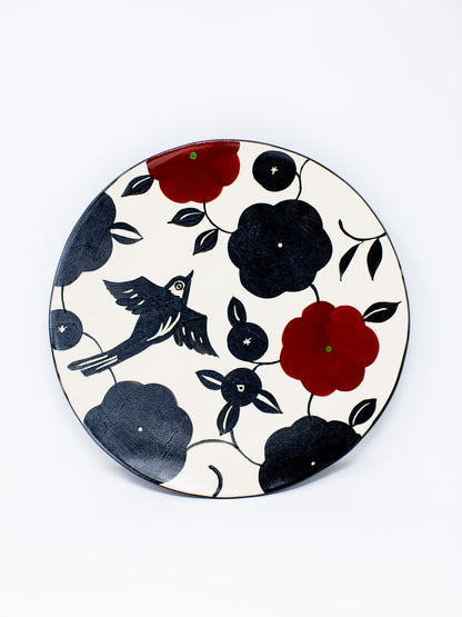 Misao Yajima Large Camellia & Bird Plate (矢島操）