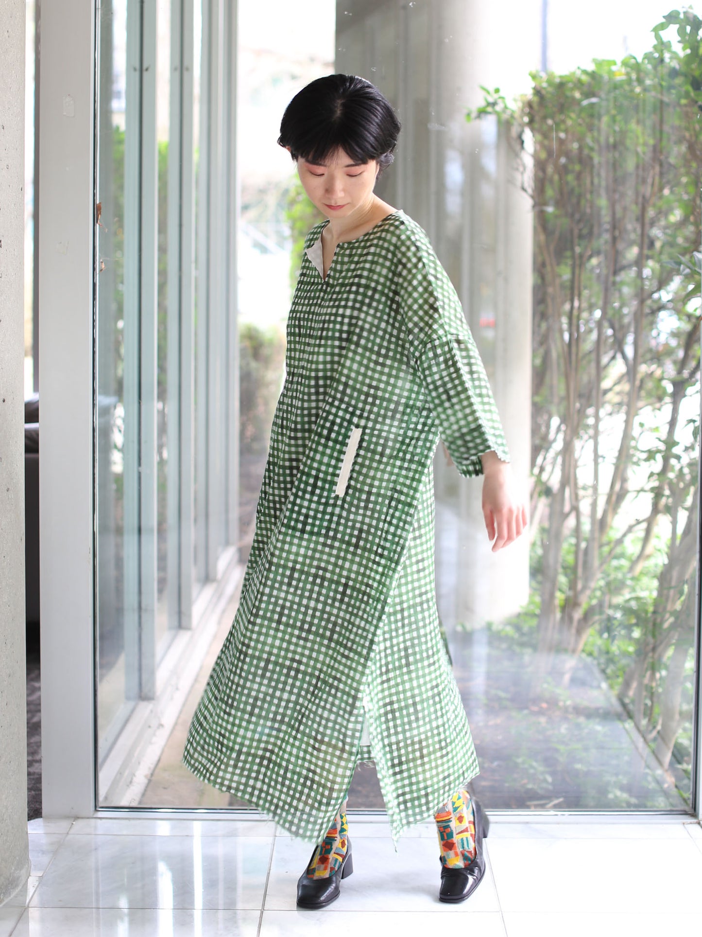 Hannoh Wessel Printed Dress Detta - Green Check