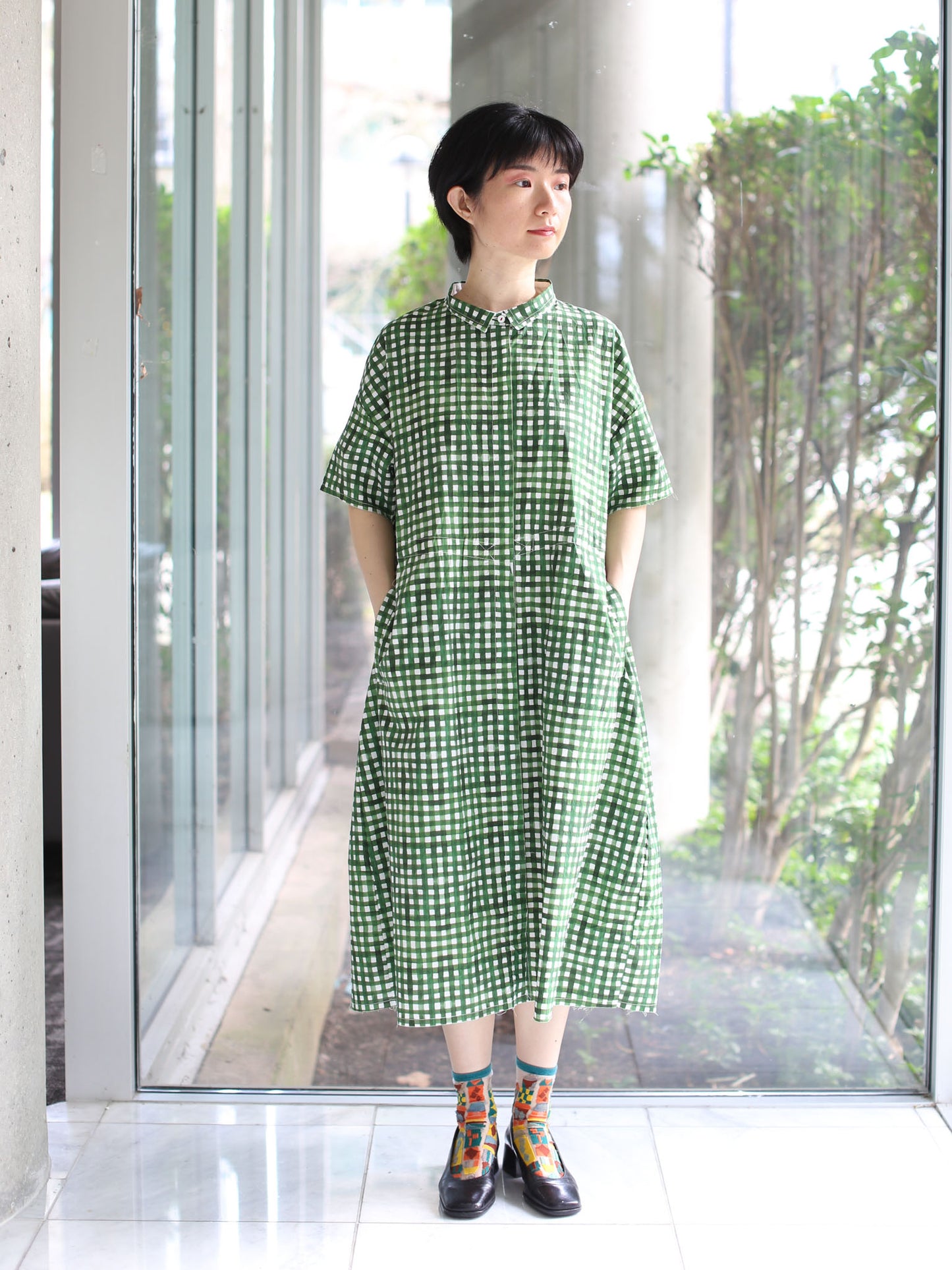 Hannoh Wessel Printed Dress Deborah - Green Check