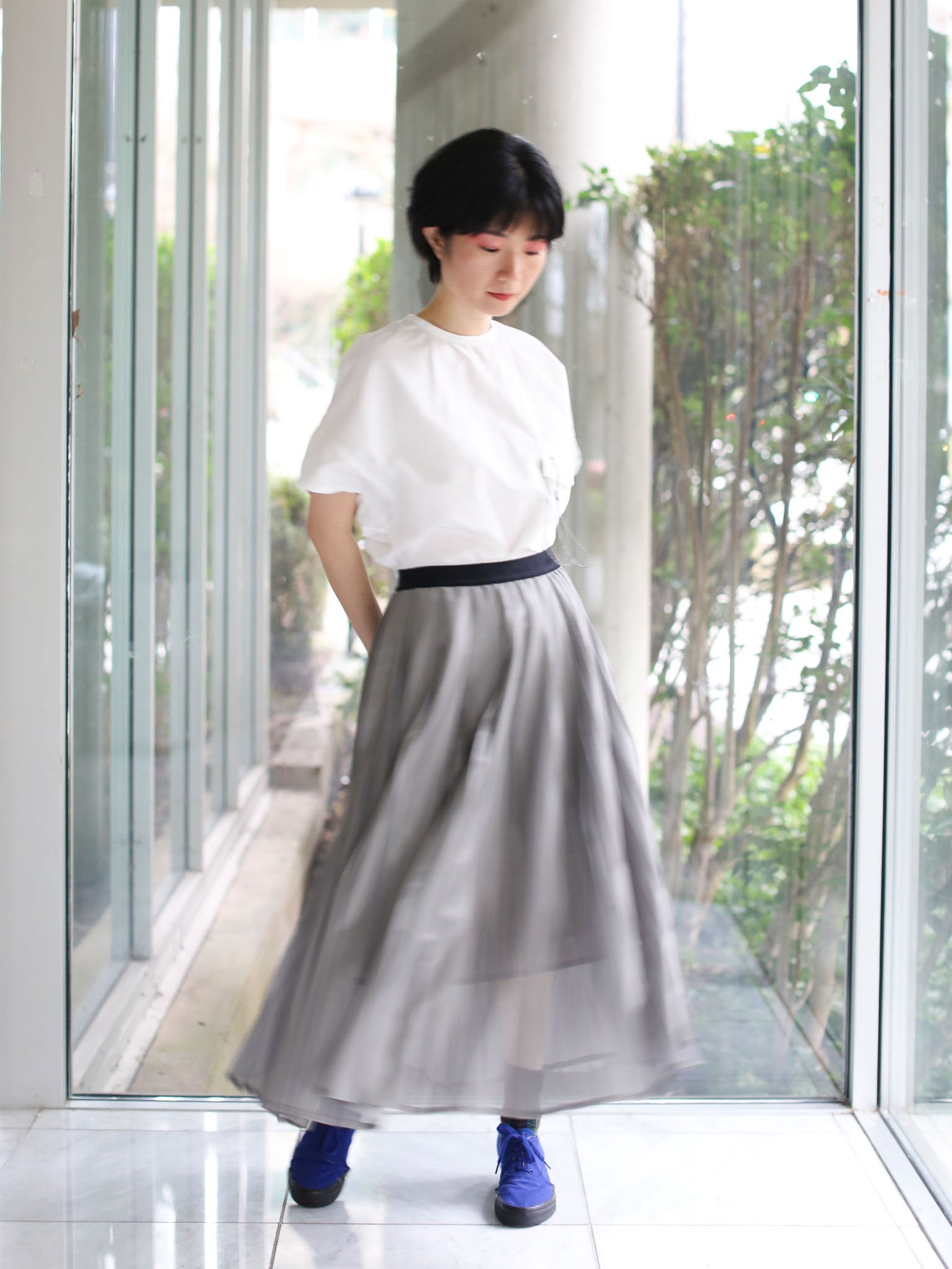 And Wander Silver Mesh Skirt