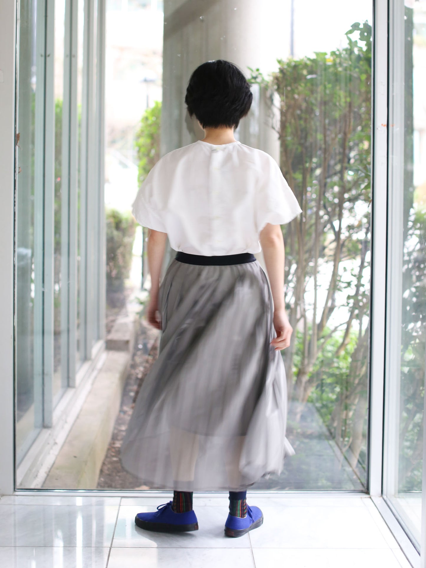 And Wander Silver Mesh Skirt