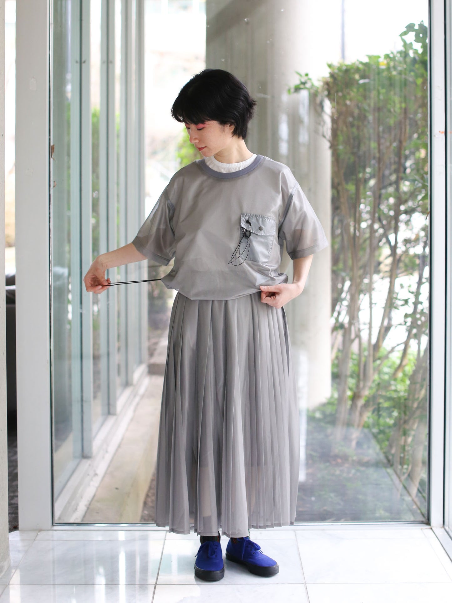 And Wander Two-way Silver Mesh Pullover