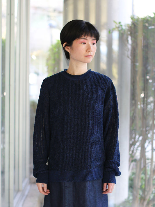 Blue Blue Japan Unisex Knitted Indigo Paper Yarn Crewneck Pullover