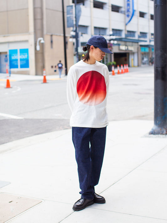 Blue Blue Japan Unisex Knitted Gradation "Omaru" Slub Cotton Tee - Red