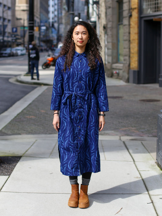 Blue Blue Japan Woven Indigo Mebuki Bassen Shirt Dress - Indigo