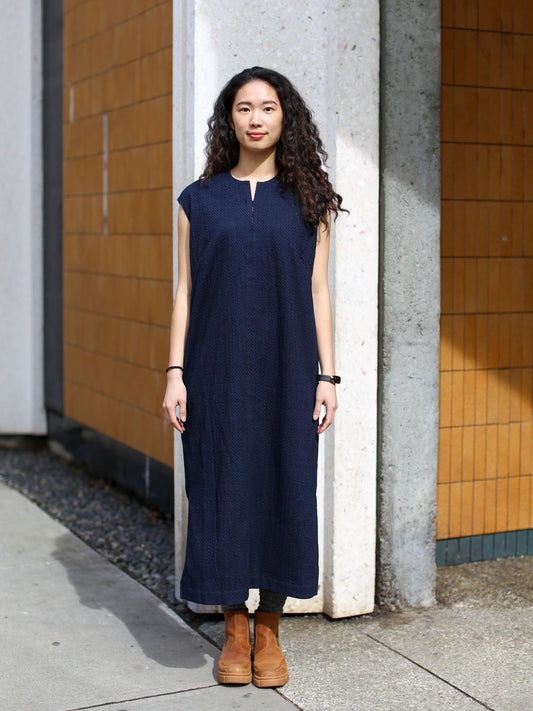 Blue Blue Japan Woven Meyer Lace Slit Neck Dress