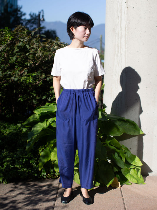 [30% off] Danton Woman's Cupro Twill Easy Pants - Blue