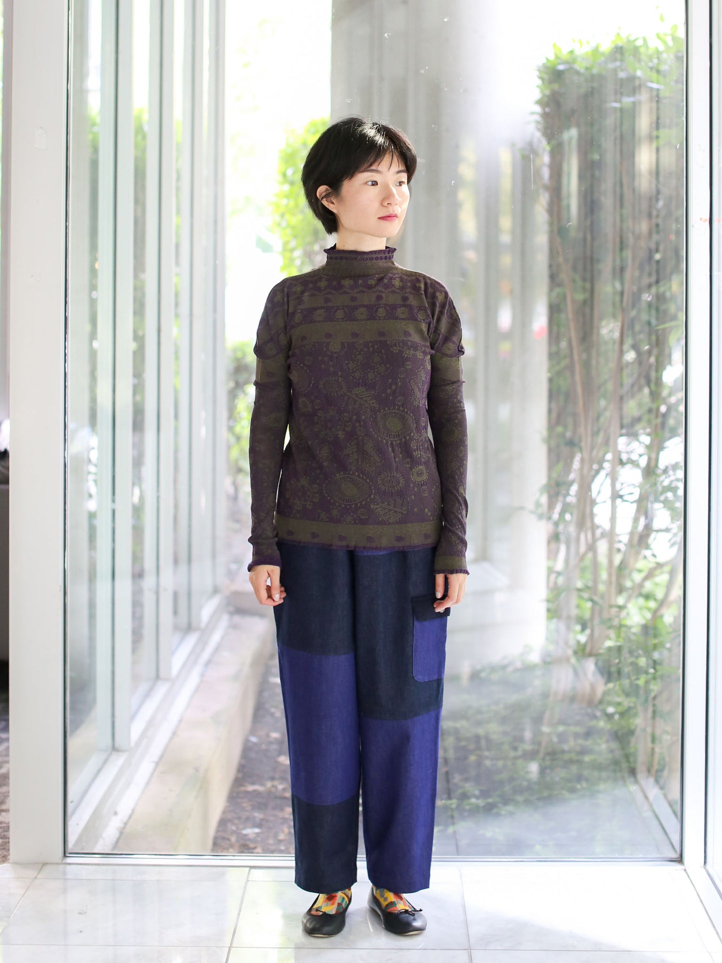M. & Kyoko Reversible Woven Pullover - Khaki /Purple (1522)