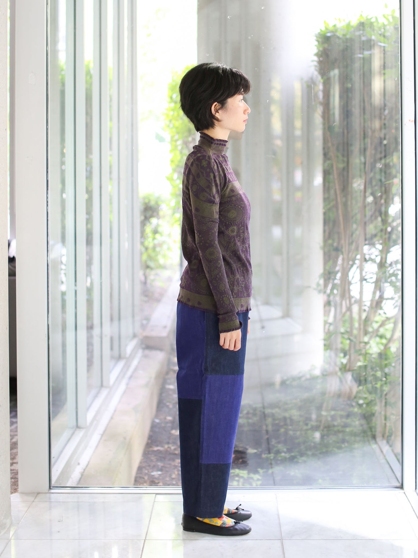 M. & Kyoko Reversible Woven Pullover - Khaki /Purple (1522)