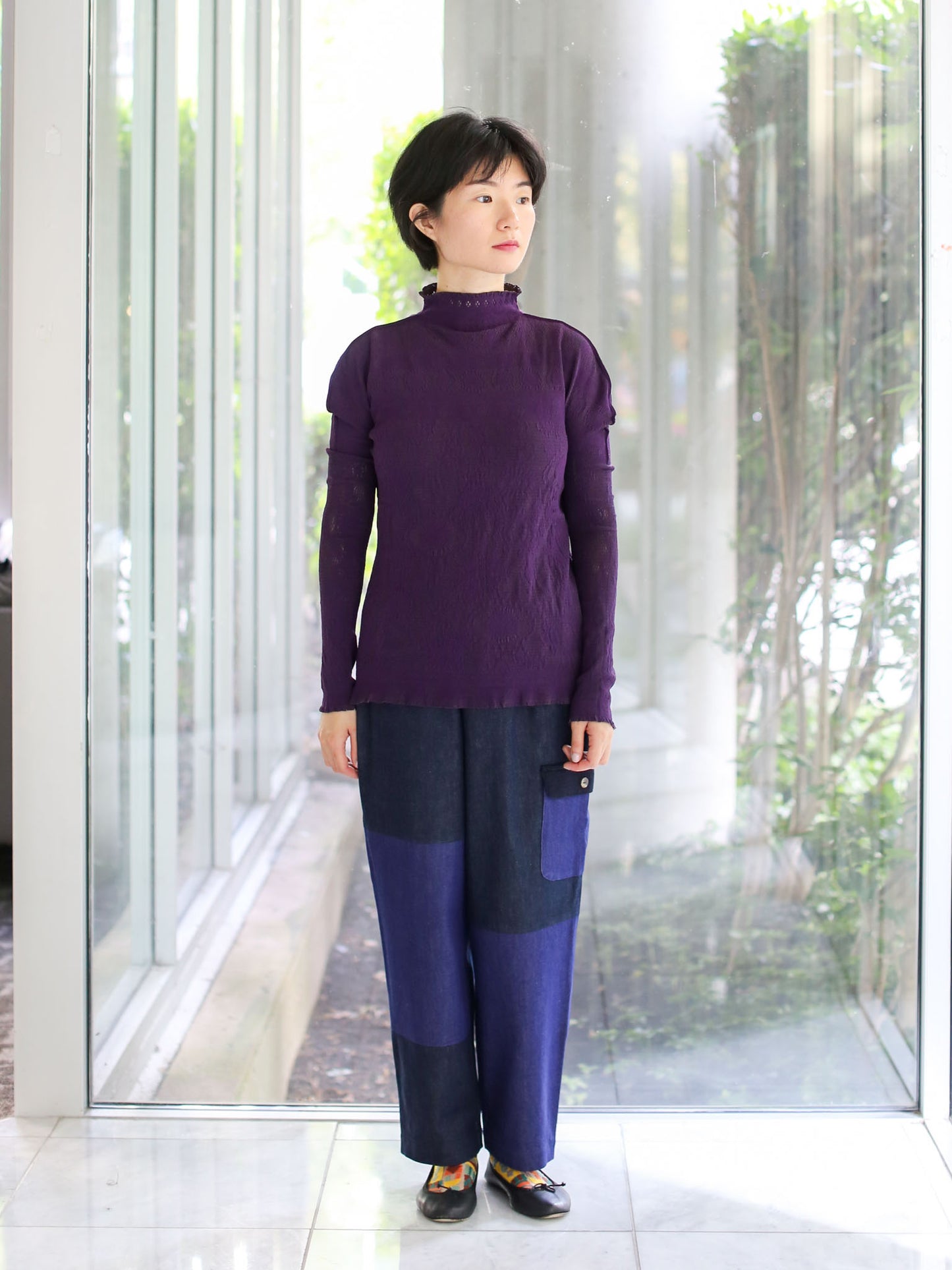 M. & Kyoko Reversible Woven Pullover - Khaki /Purple (1522)
