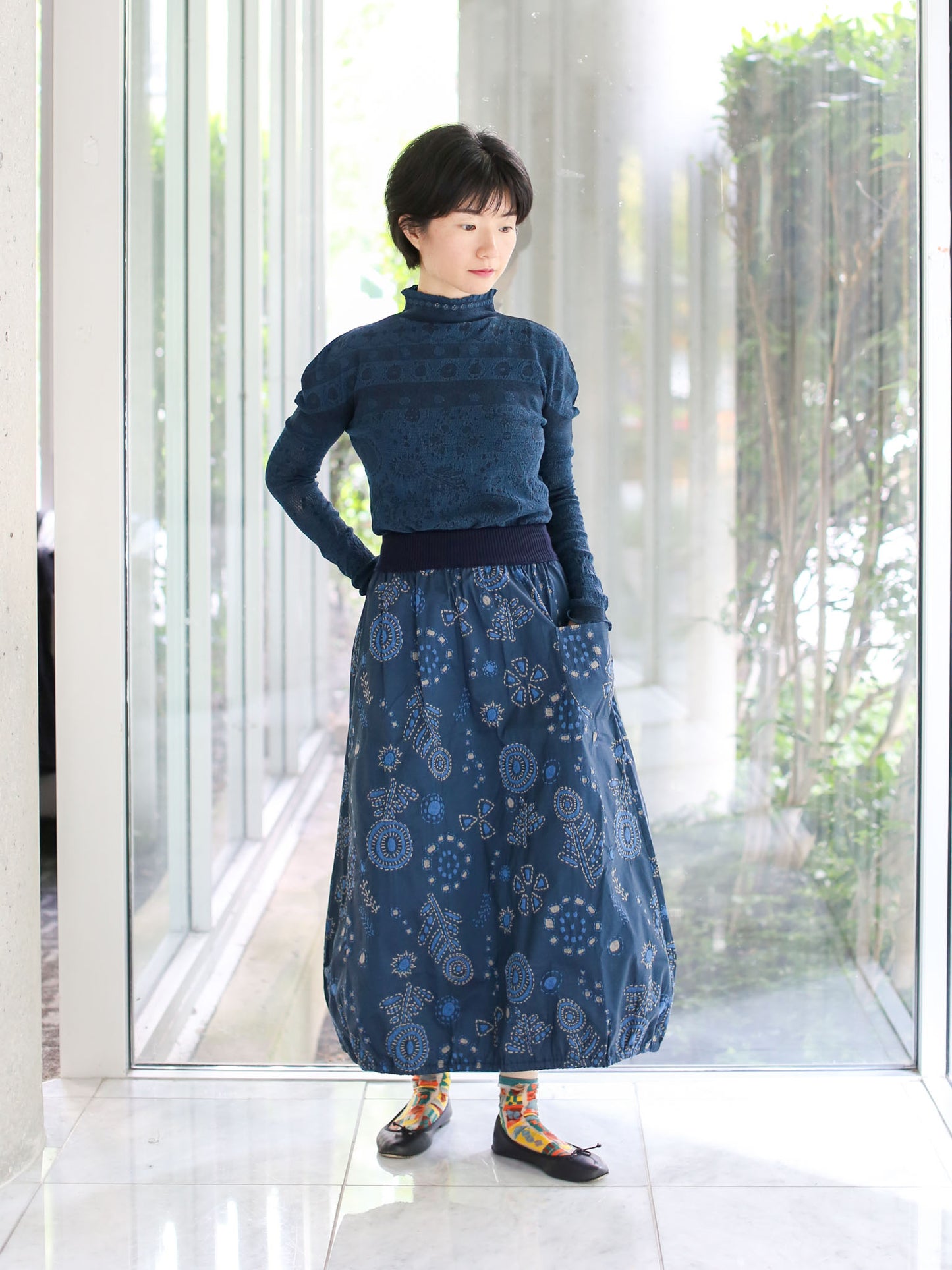 M. & Kyoko Woven Skirt- Dark Blue (1483)