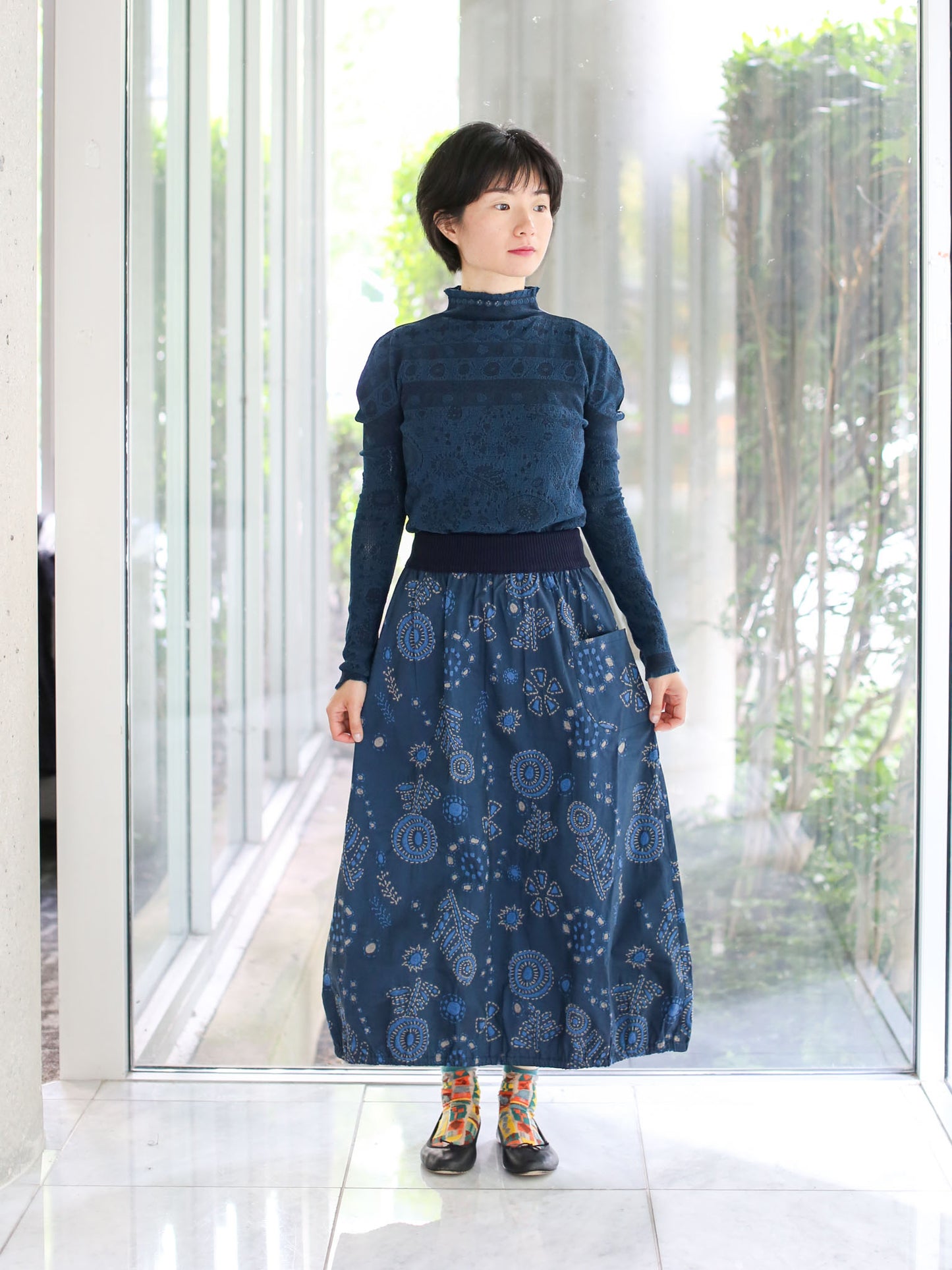 M. & Kyoko Woven Skirt- Dark Blue (1483)