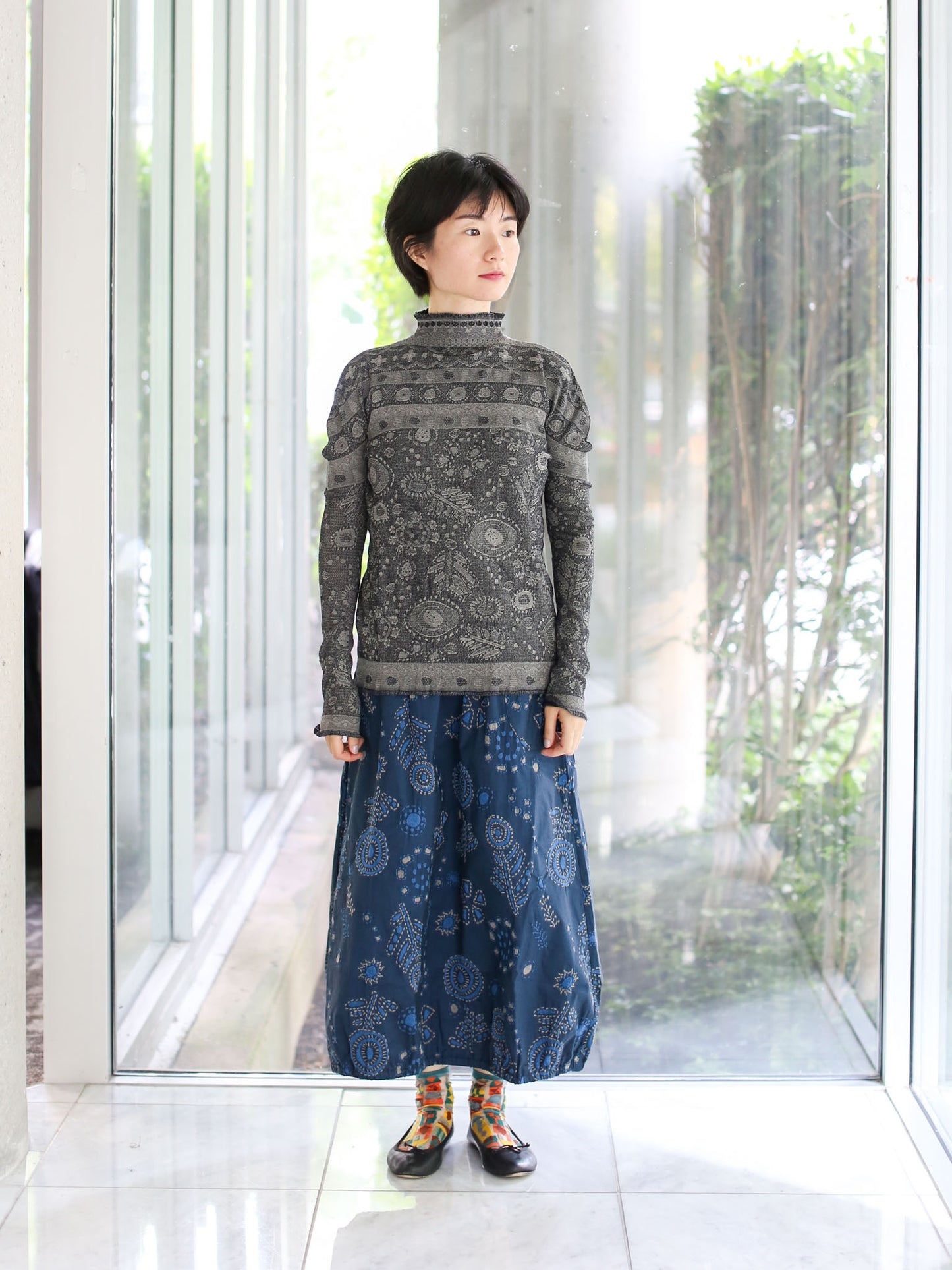 M. & Kyoko Reversible Woven Pullover - Light Grey (1522)