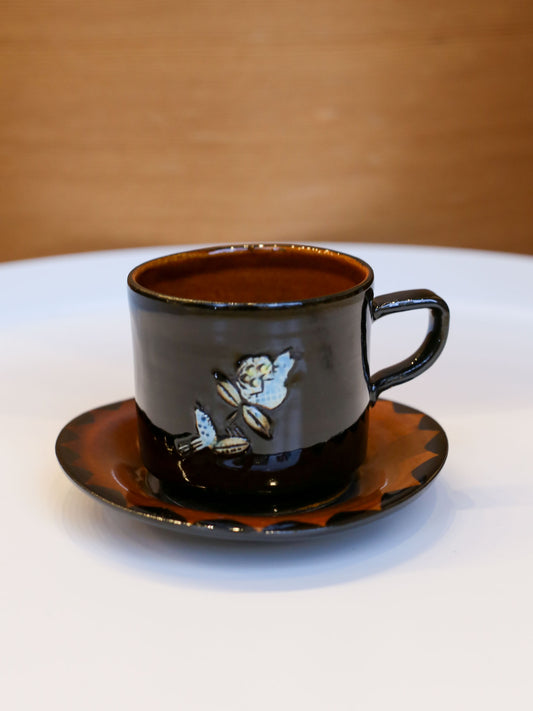 Misao Yajima Dark Brown Coffee Cup & Saucer - No. 7 (矢島操)