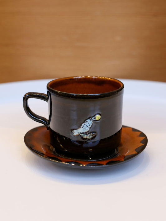 Misao Yajima Dark Brown Coffee Cup & Saucer - No. 7 (矢島操)