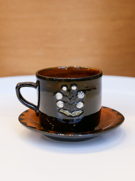 Misao Yajima Dark Brown Coffee Cup & Saucer - No. 9 Horse (矢島操)