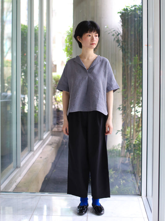 evam eva Linen Tucked Pullover - Dove Gray