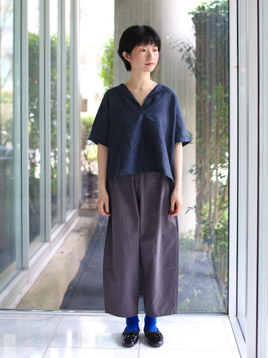 evam eva Linen Tucked Pullover - Navy