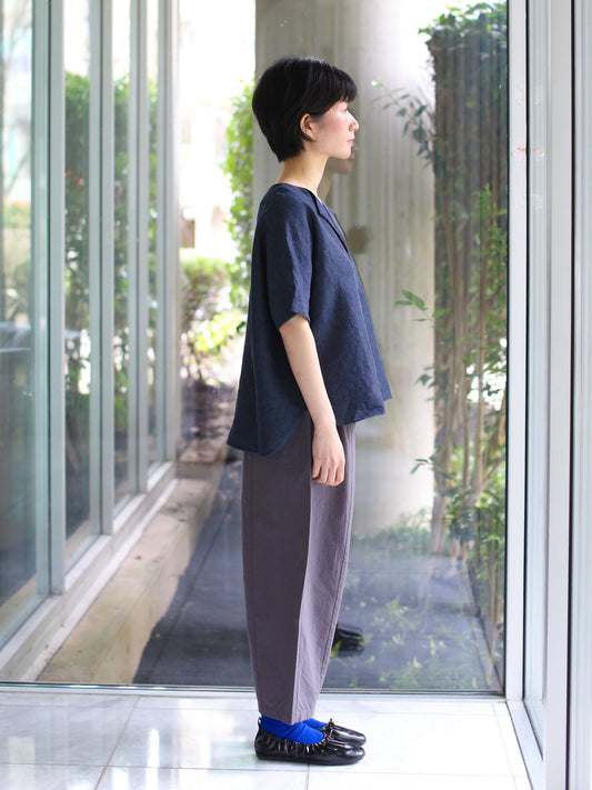 evam eva Linen Tucked Pullover - Navy
