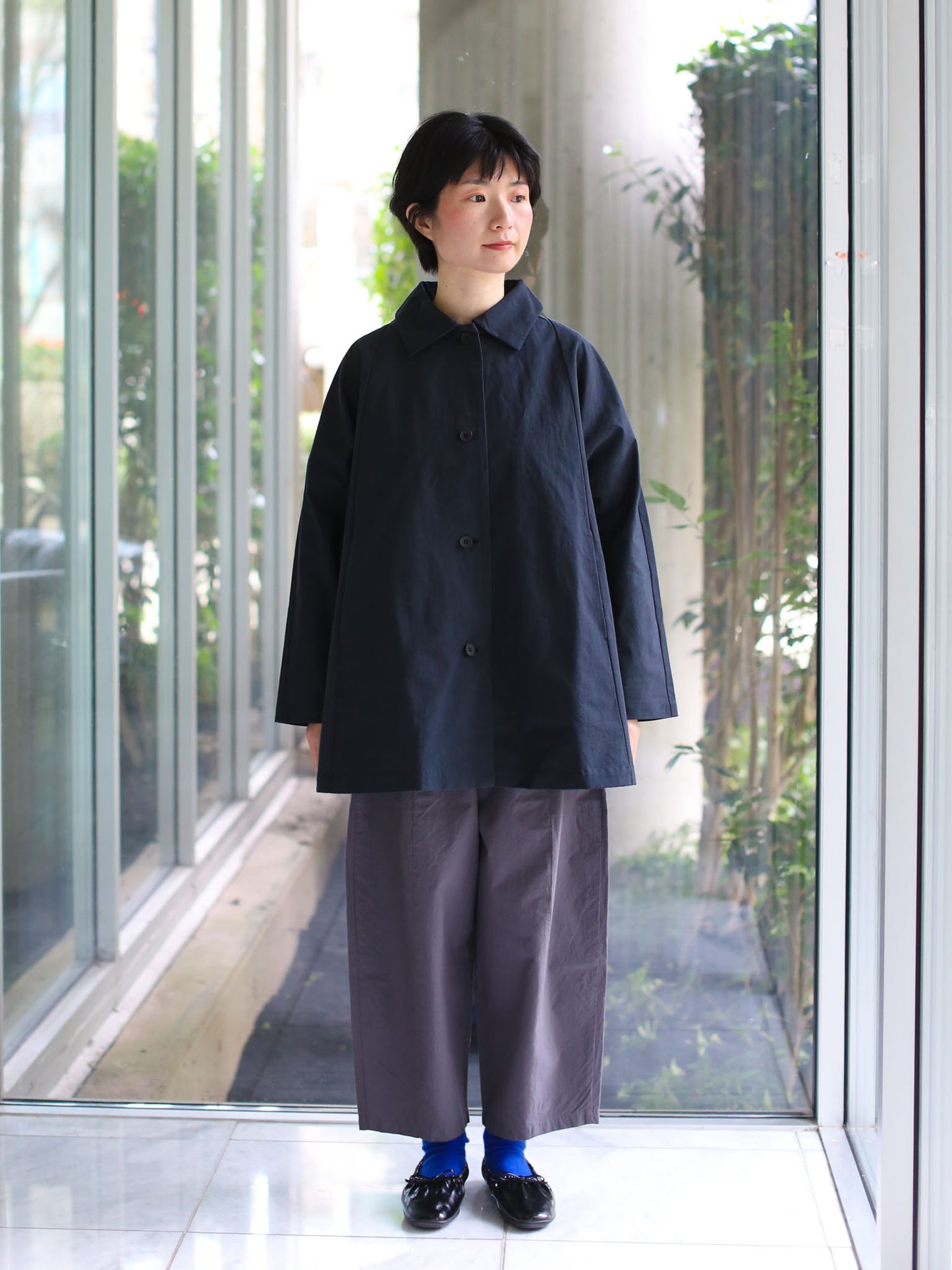 evam eva Cotton/Hemp Short Coat - Black